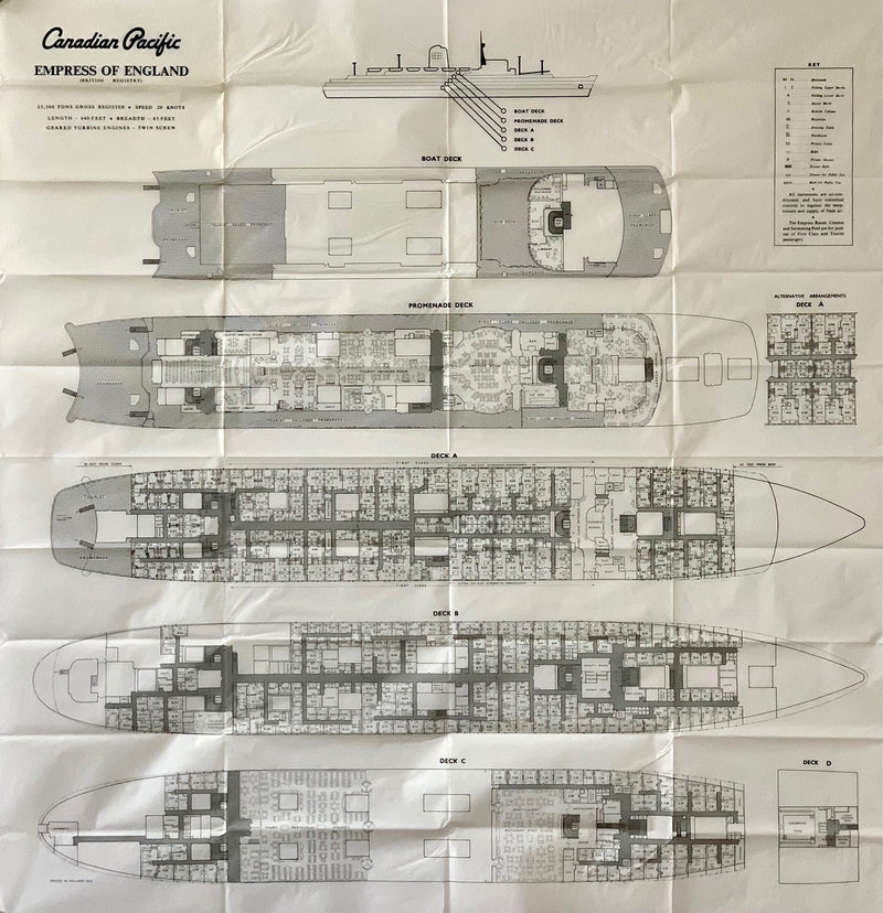 EMPRESS OF ENGLAND: 1957 - Tissue deck plan from 1960s