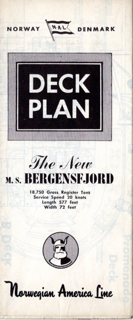BERGENSFJORD: 1956 - Fold-out deck plan from 1950s
