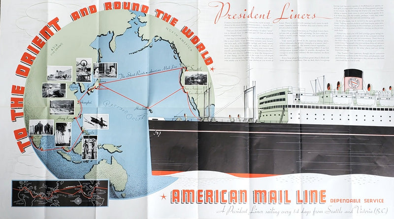Various: pre-war - 1930s American Mail Line services brochure w/ deco graphics