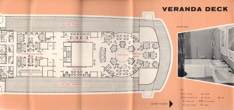 BREMEN: 1939 - Circa 1958 cruise deck plan booklet w/ cabin views