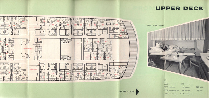 BREMEN: 1939 - Circa 1958 cruise deck plan booklet w/ cabin views