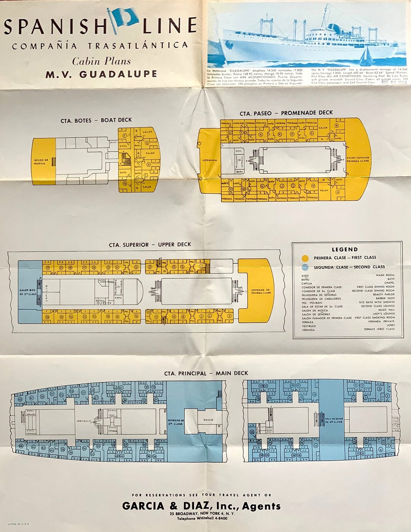 GUADALUPE: 1953 - Color-coded deck plan