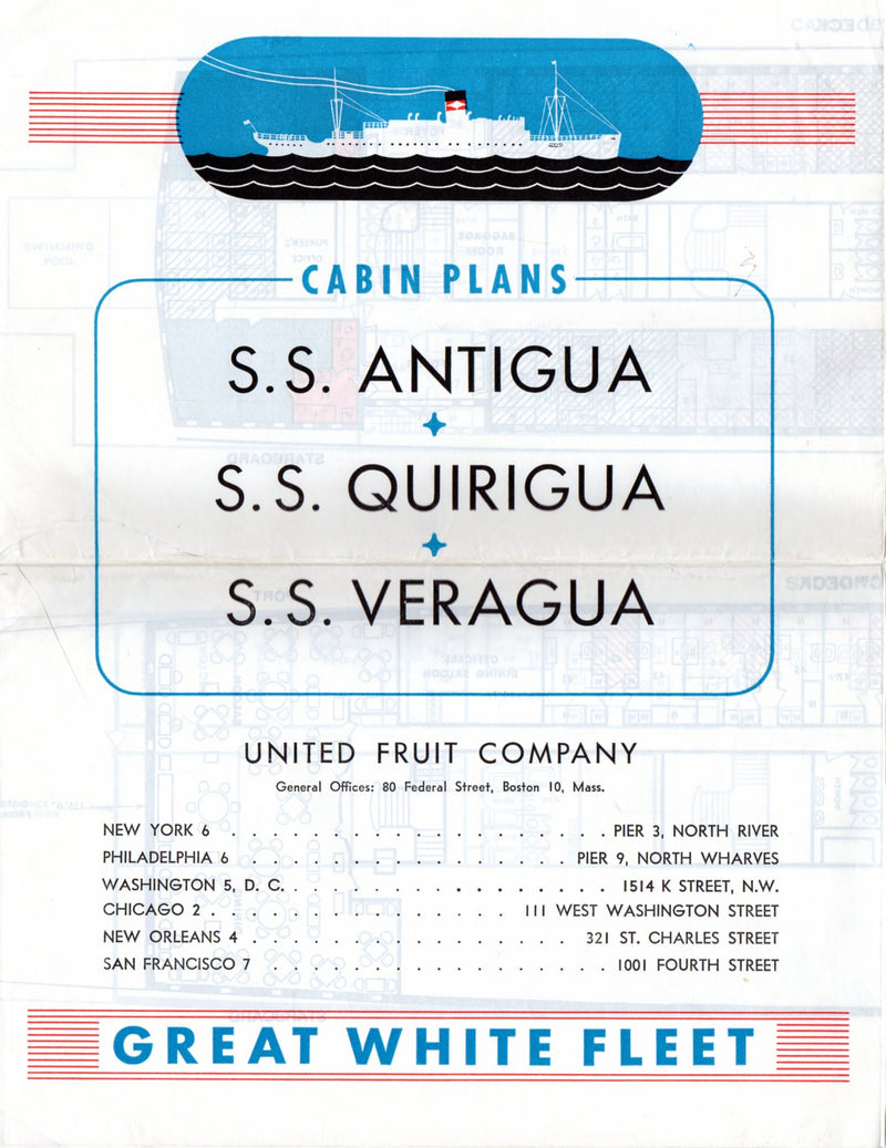 ANTIGUA, QUIRIGUA & VERAGUA- 1940s United Fruit deck plan