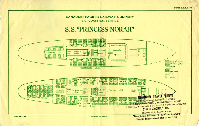 PRINCESS NORAH: 1929 - Deck plan from 1949