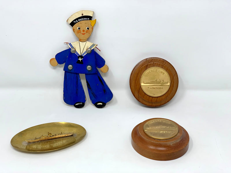 VICTORIA: 1936 - 4 souvenirs - paperweights, ashtray & puppet
