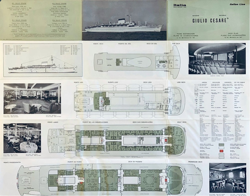 GIULIO CESARE: 1951 - Fold-out deck plan w/ interior photos