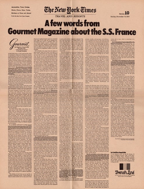 FRANCE: 1962 - New York Times & Gourmet review of FRANCE's restaurant